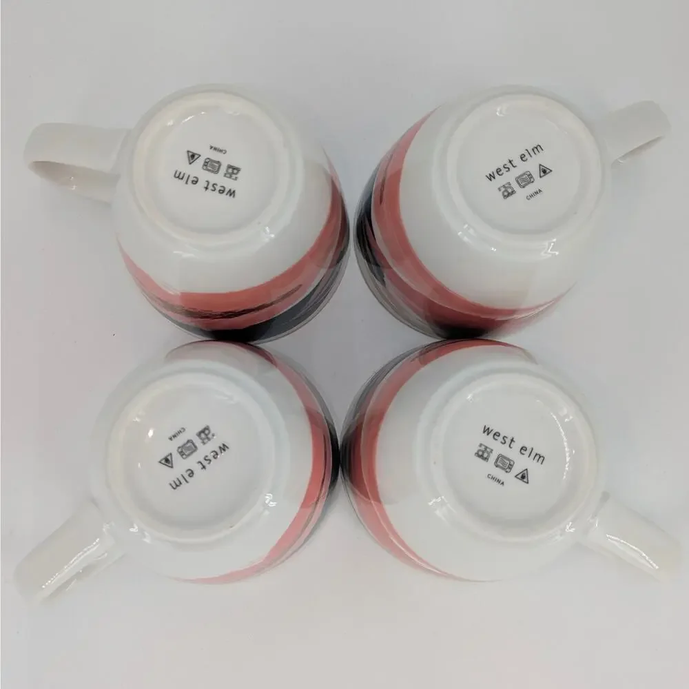 West Elm Ceramic Mug Set Abstract Brushstroke Teal Pink Gold Coffee Tea Cup